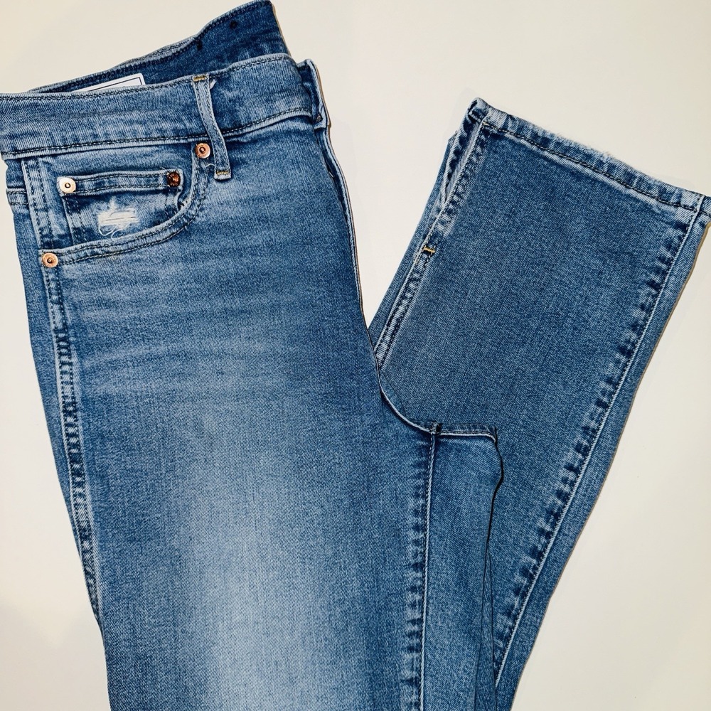 GAP Vintage Slim Mid Rise Jeans Women 31 12 Regular Blue Split Hem Side Slit